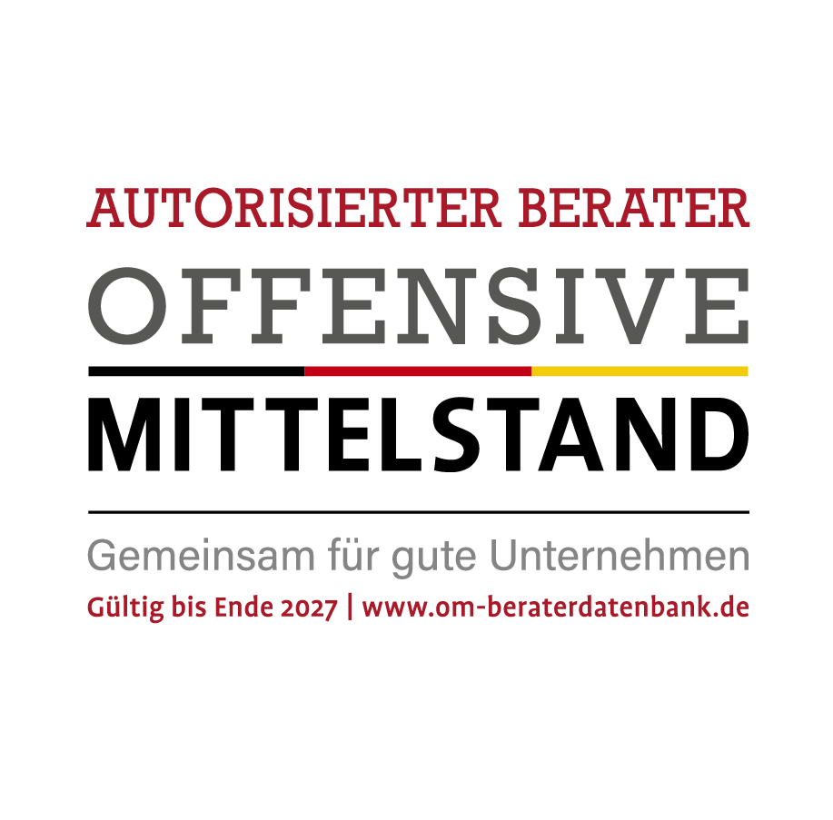 Autorisierter Berater Offensive Logo mit dem Satz ‚Gemeinsam für gute Unternehmen‘ und Gültigkeit bis Ende 2027.