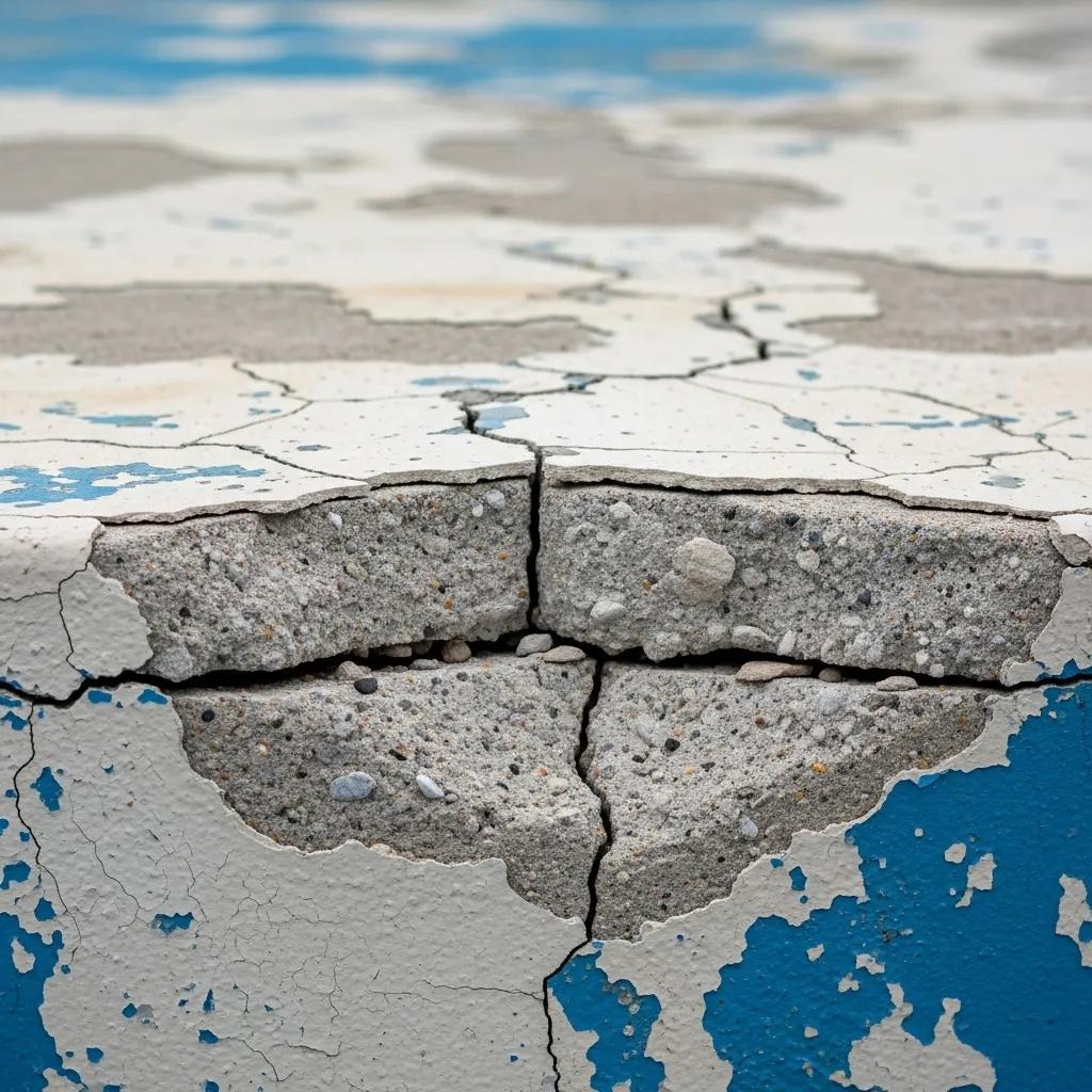 Close-up of cracked pool surface indicating plaster damage, highlighting the need for repairs
