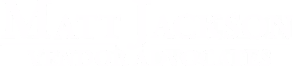 Logo text reading 'Matt Jackson Vendor Advocates' in white uppercase letters.