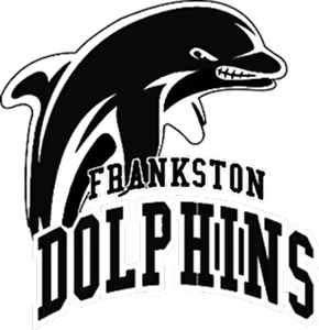 Angry dolphin graphic above bold text 'FRANKSTON DOLPHINS' in black and white logo style.