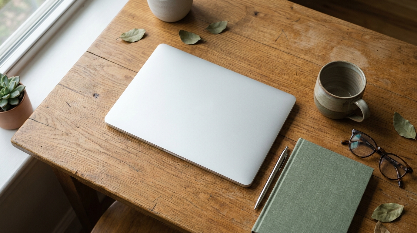 An organised home desk set up for personal financial admin.