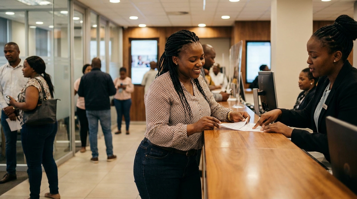 South African person at bank branch - registered NCR lender alternative to mashonisa