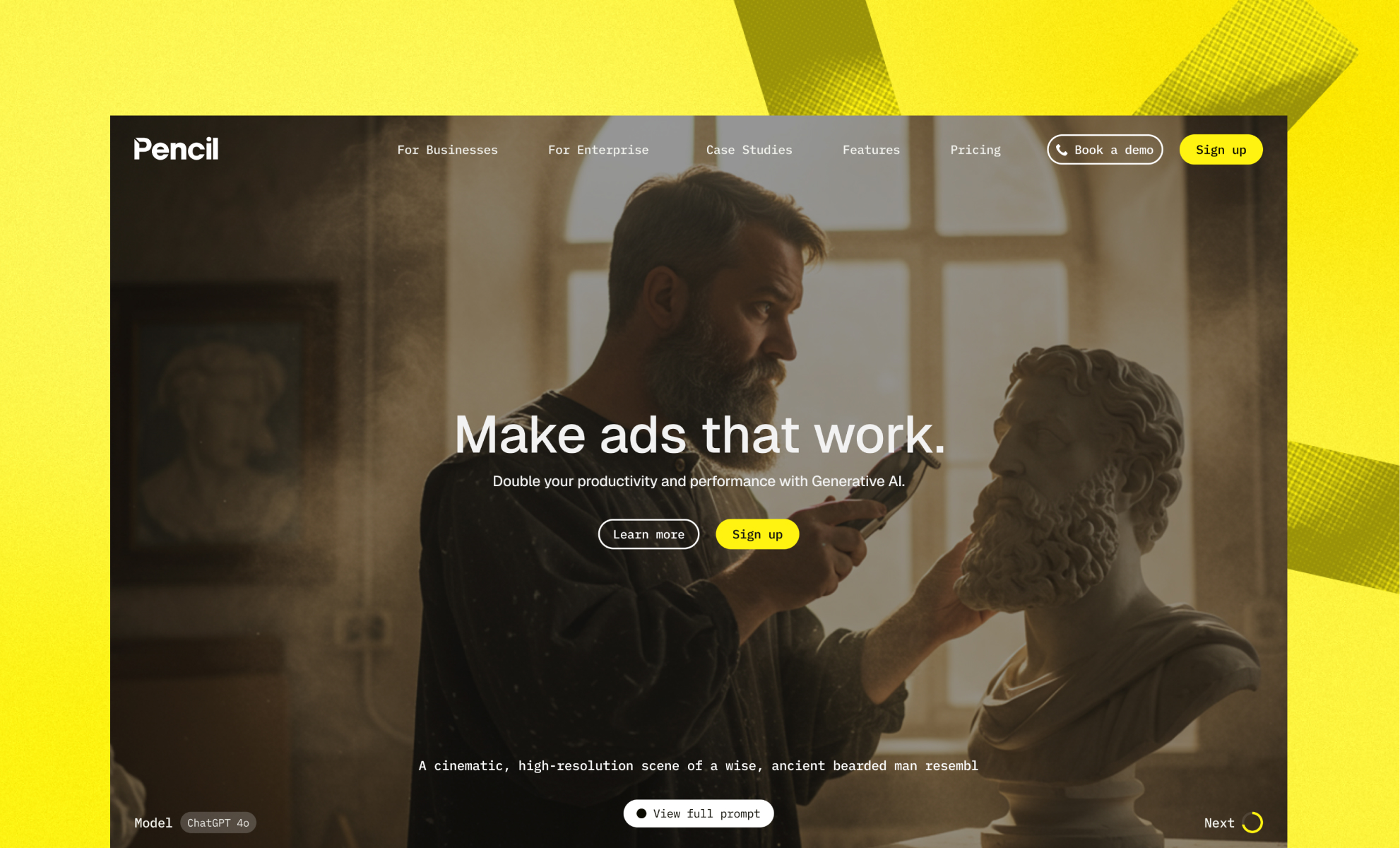 Pencil homepage hero section