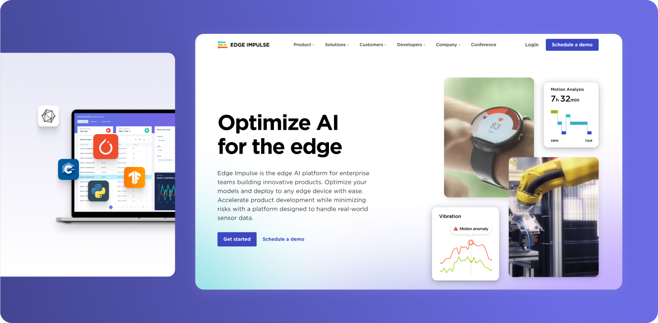 Visual of product pages for Edge Impulse
