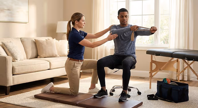 Patient working with a provider at a performance physical therapy clinic in Louisville