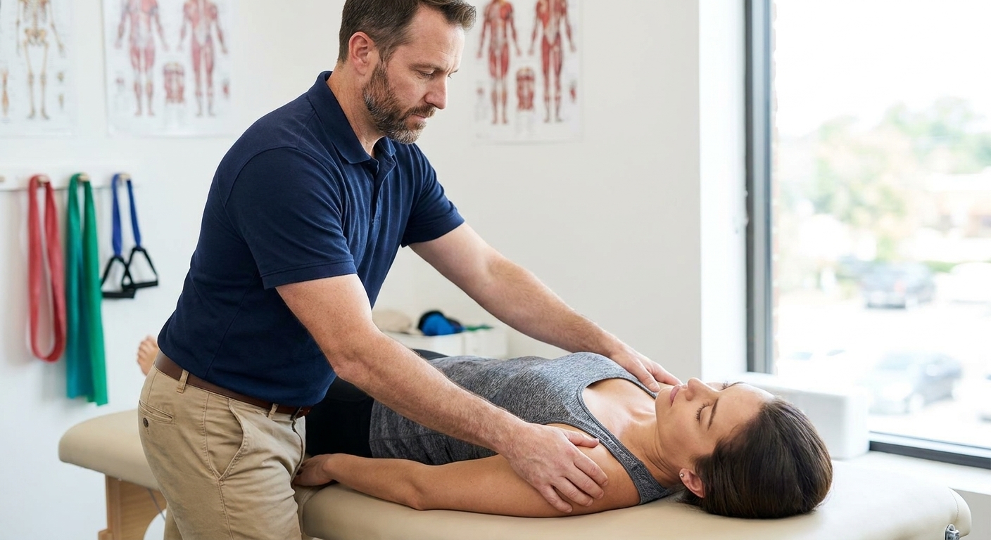 Patient receiving manual therapy on their shoulder at a performance physical therapy clinic in Louisville, KY