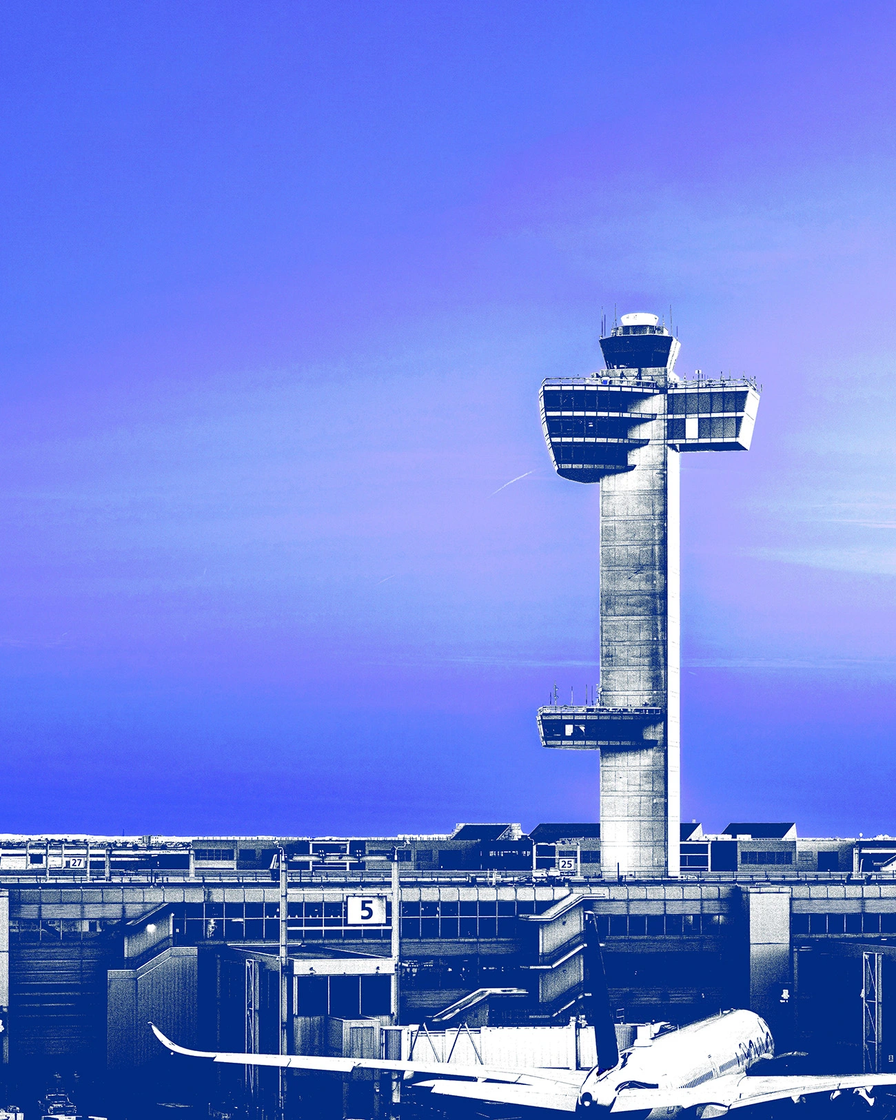 Airport control tower and aircraft symbolizing aviation AI compliance.
