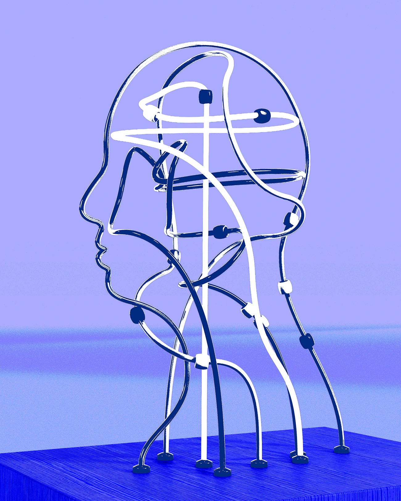 Abstract head made of connected lines symbolizing AI.