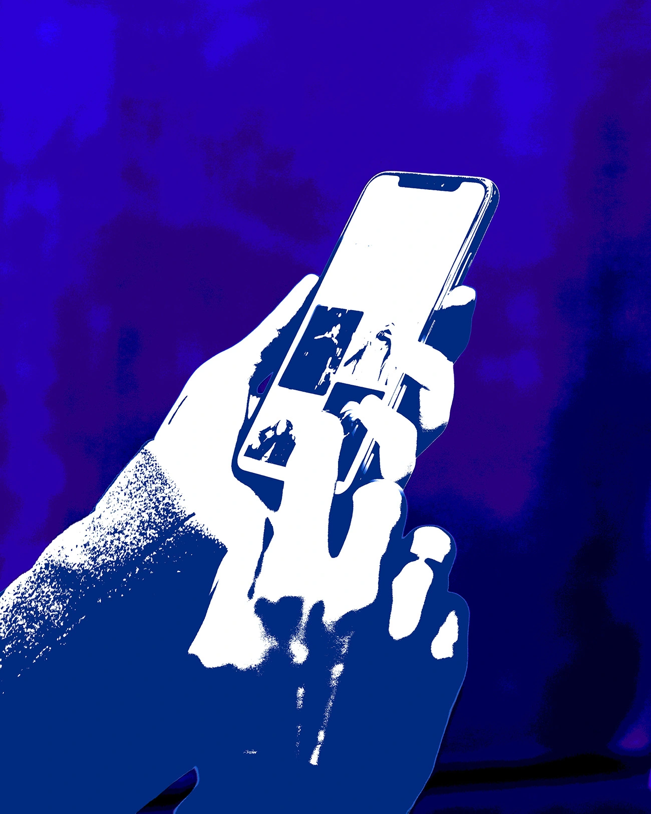 Hand using smartphone to browse content.