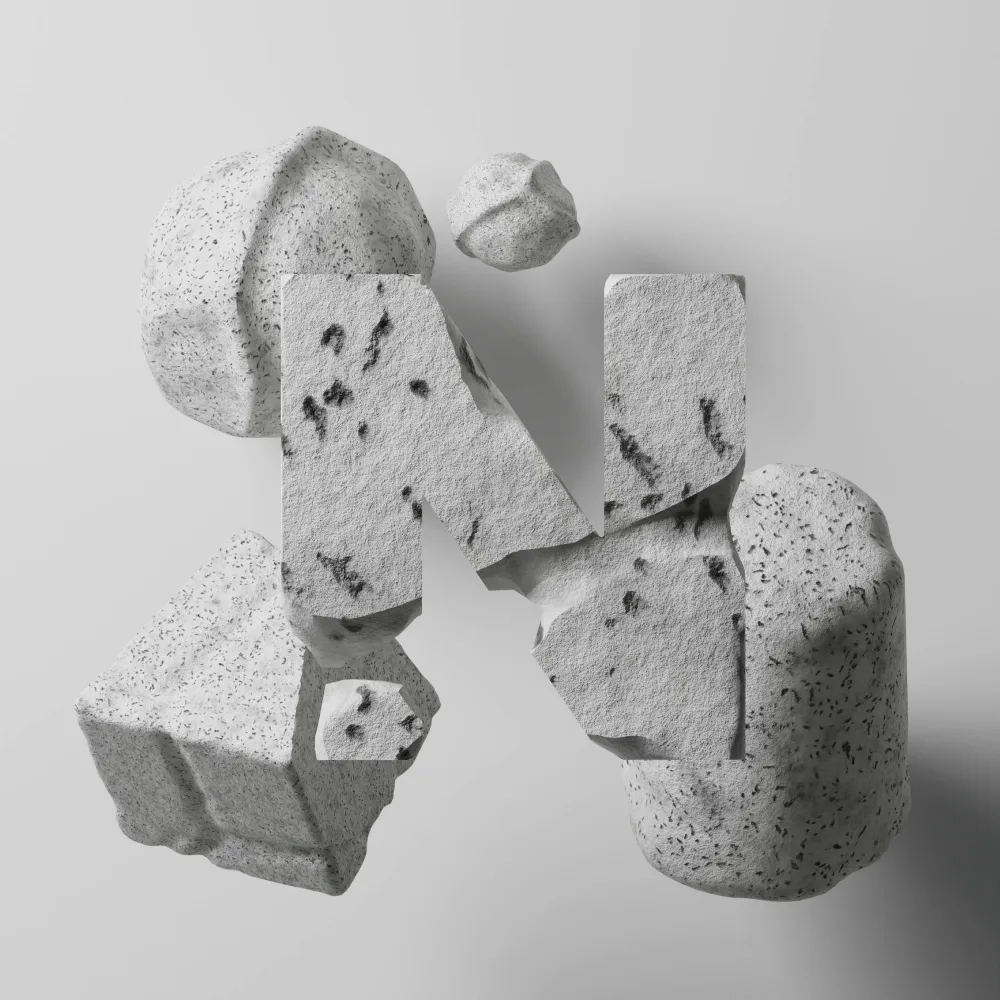 3D render of abstract gray stone shapes