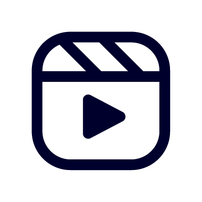 Icon of a clapperboard with a play button in the center, representing video or reel content.