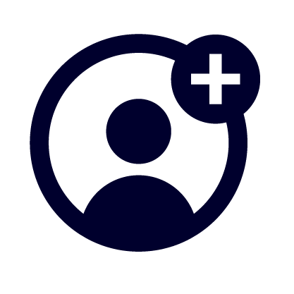 User profile icon with a plus sign indicating add or new user.