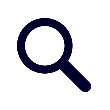 Simple dark magnifying glass icon on white background.