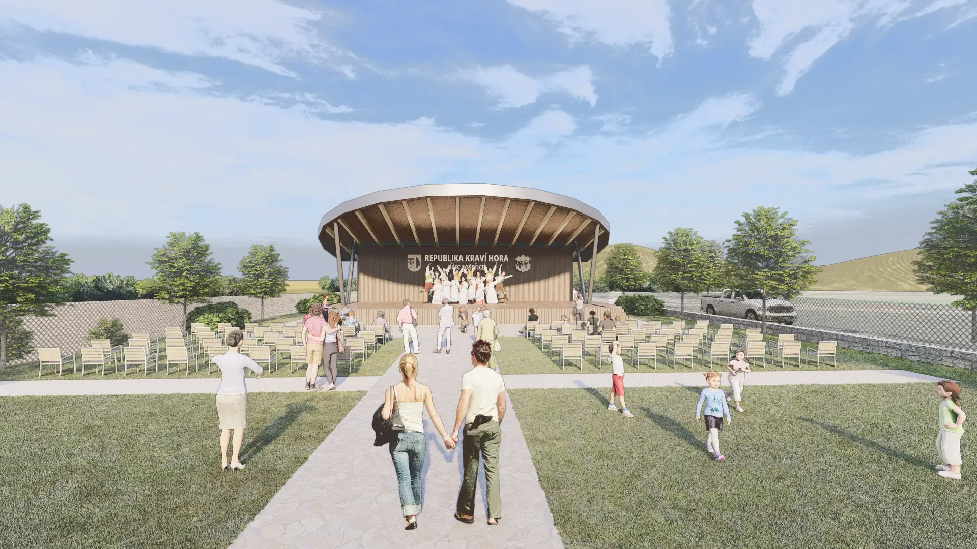 Architektonická vizualizace podium s vyhlídkovým prostorem.