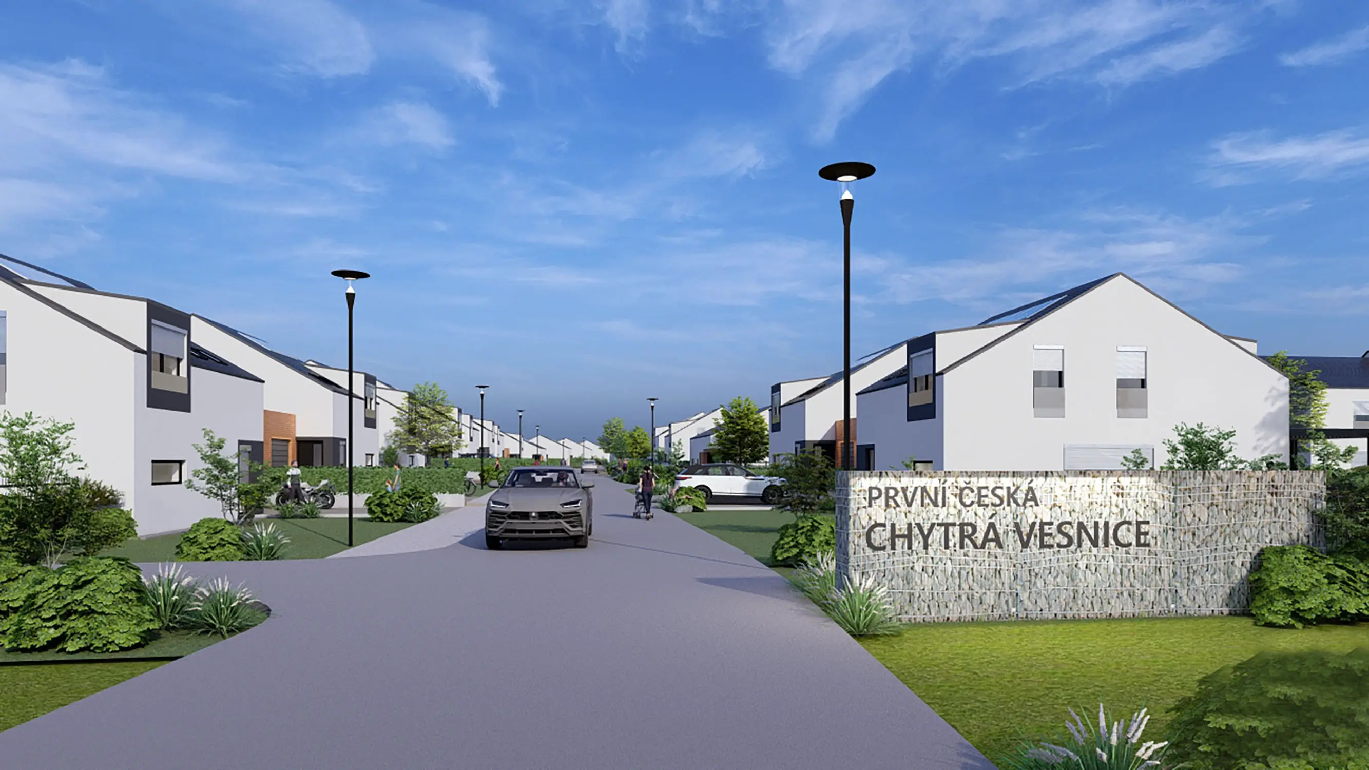 Architektonická vizualizace exteriéru bytového domu ve Starovicích.