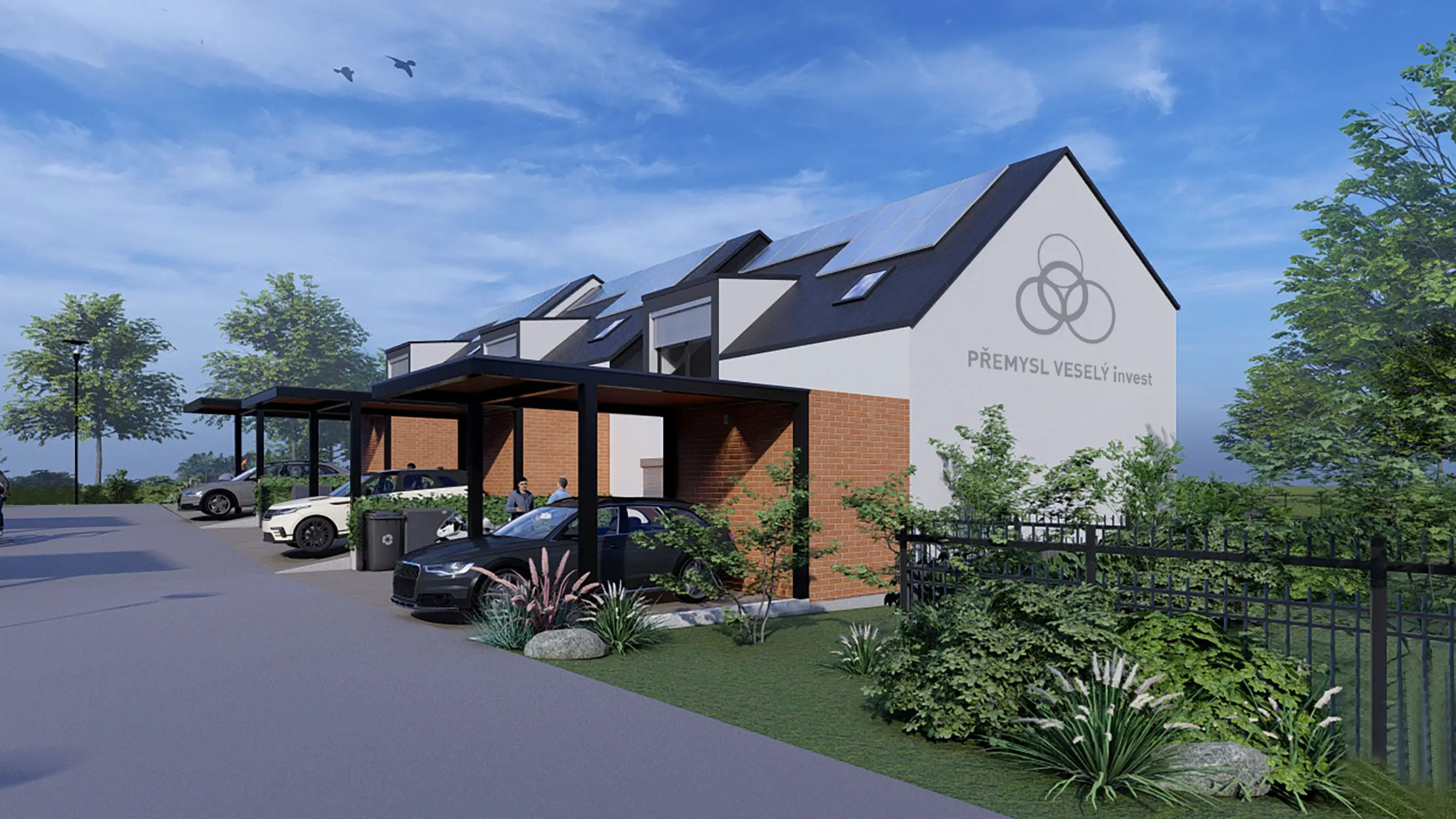 Architektonická vizualizace vzorového řadového domu ve Starovicích.