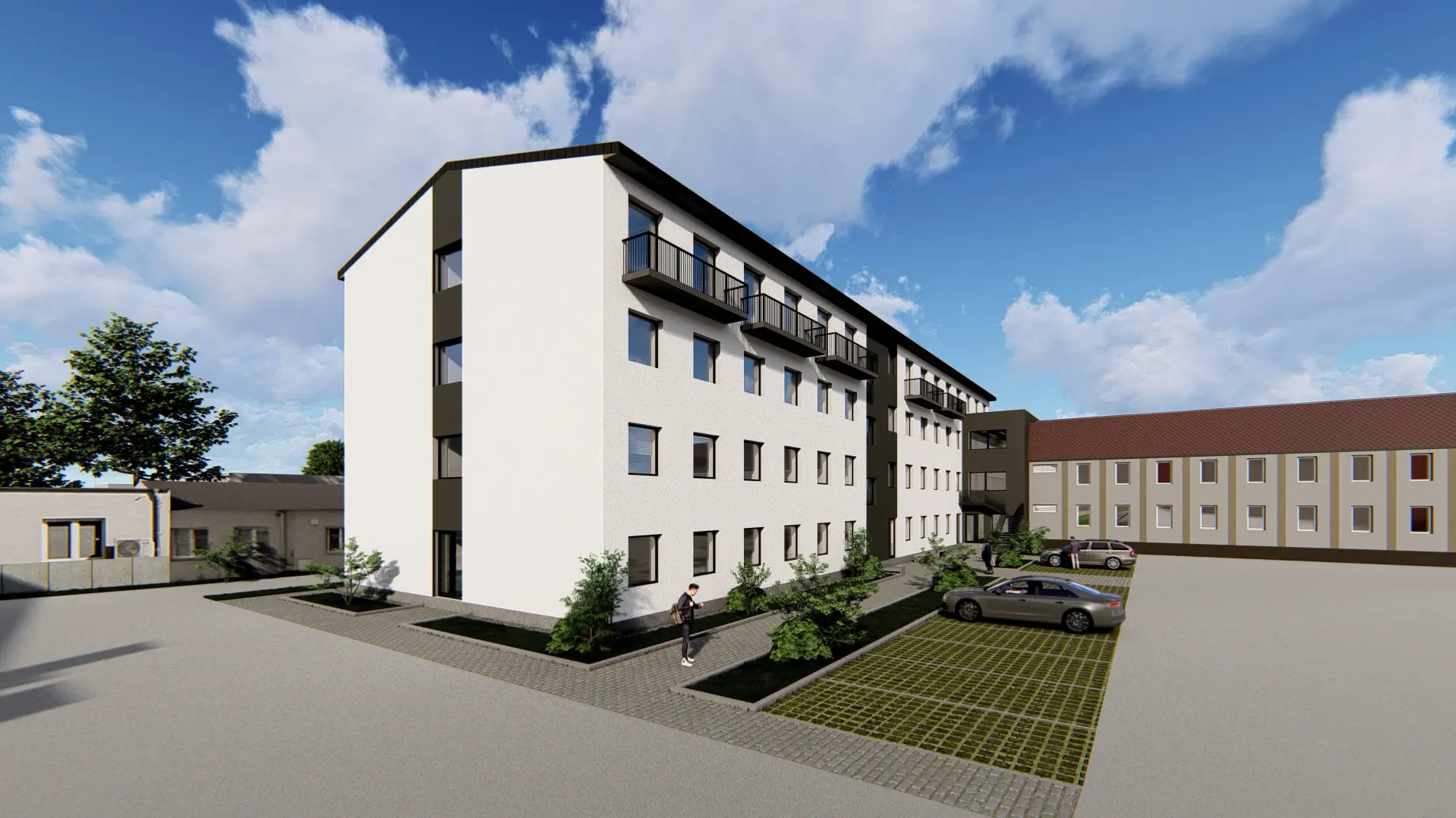 Architektonická vizualizace ubytovny Interdoos.