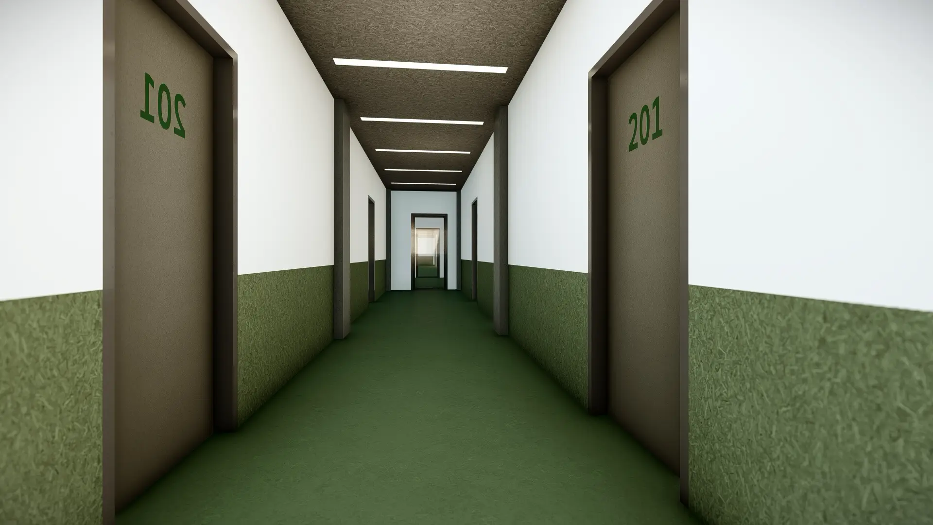 Architektonická vizualizace ubytovny Interdoos.