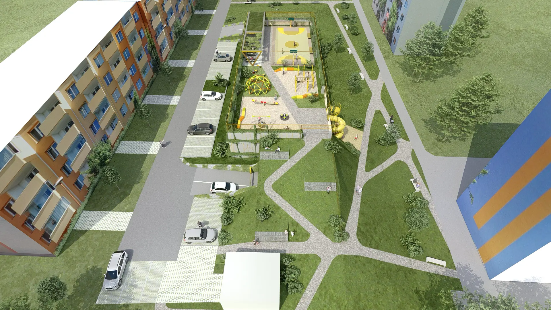 Architektonická vizualizace parkovacího domu.