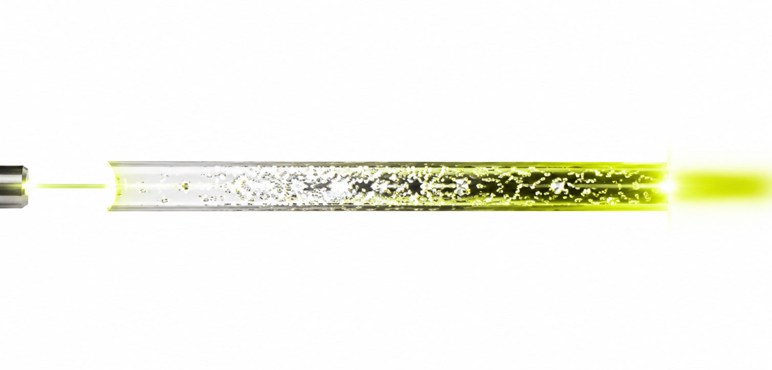 LuxiBright engineered optical fiber emitting light