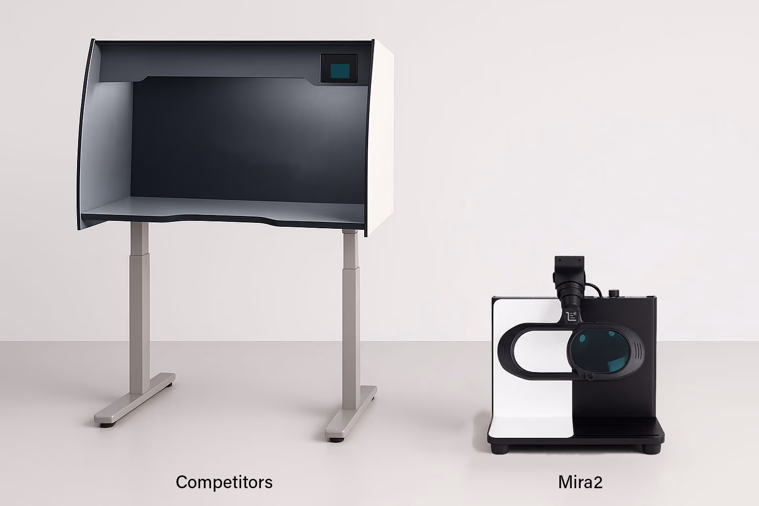 MIRA 2 size comparison with conventional inspection table