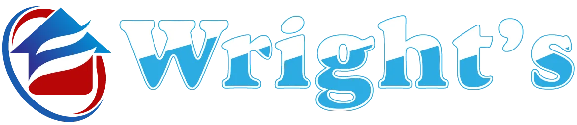Logo featuring a stylized house with red, white, and blue colors next to the text 'Wright's' in blue and white outlined letters.