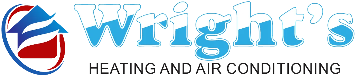 Wright's Heating and Air Conditioning logo with stylized house, flame, and cooling swirl graphic.