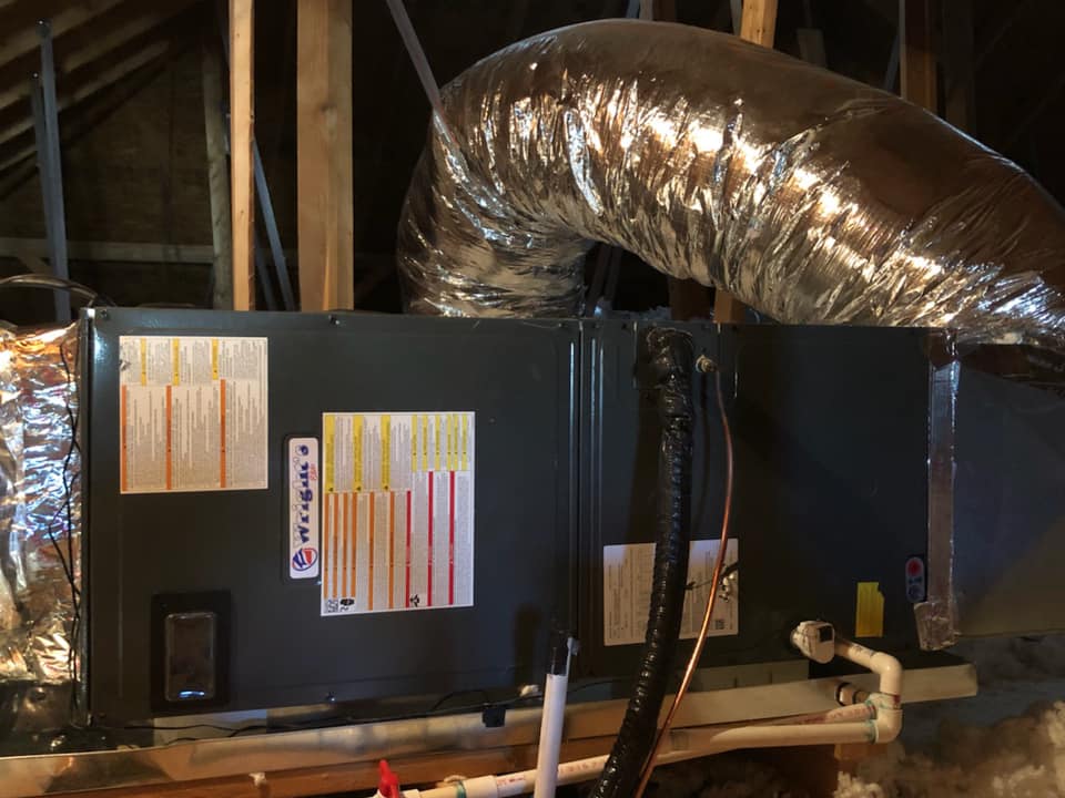 Attic HVAC air handler installation completed by HVAC contractor in Hahira, GA.