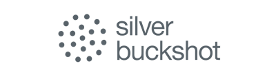 Silver Buckshot company logo with dotted circular design to the left of the text.