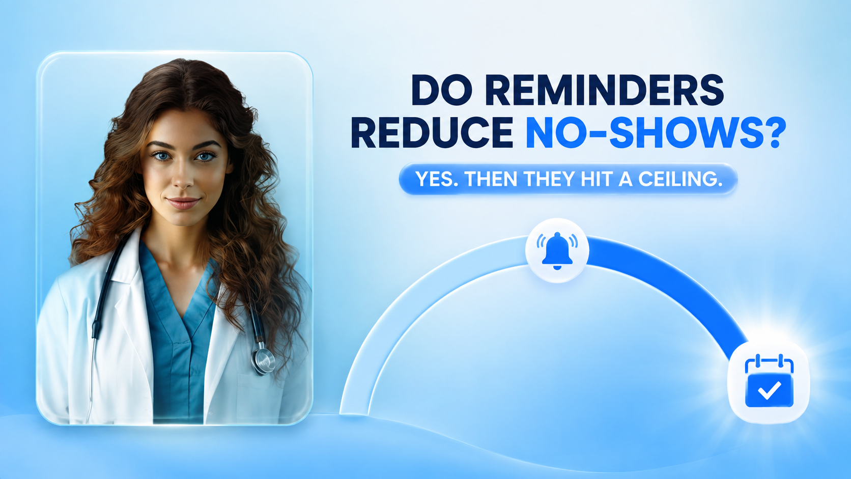 Appointment reminders and no-show reduction illustrated with a reminder alert, appointment confirmation, and healthcare AI agent.