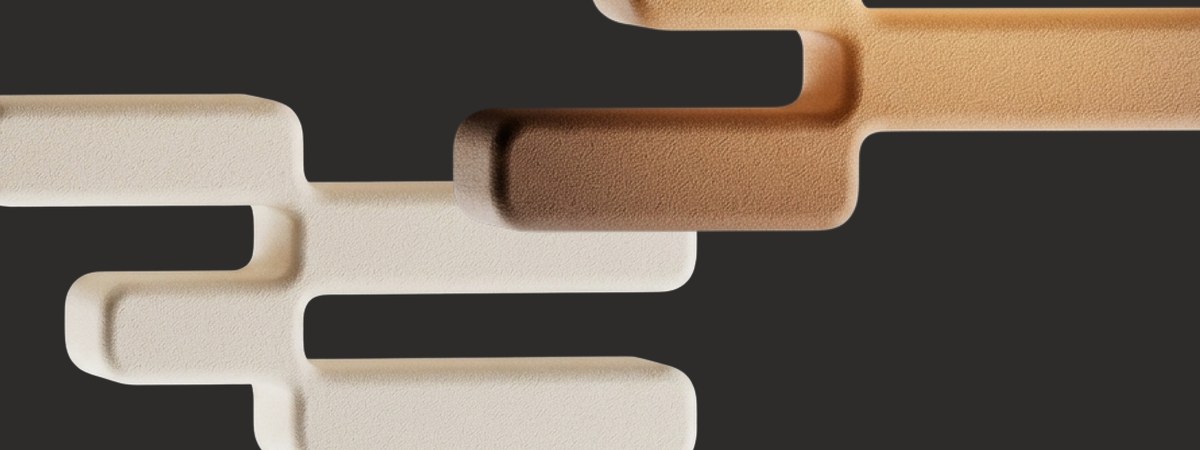 Abstract Confido Health graphic of tan and light gray stepped bars on charcoal