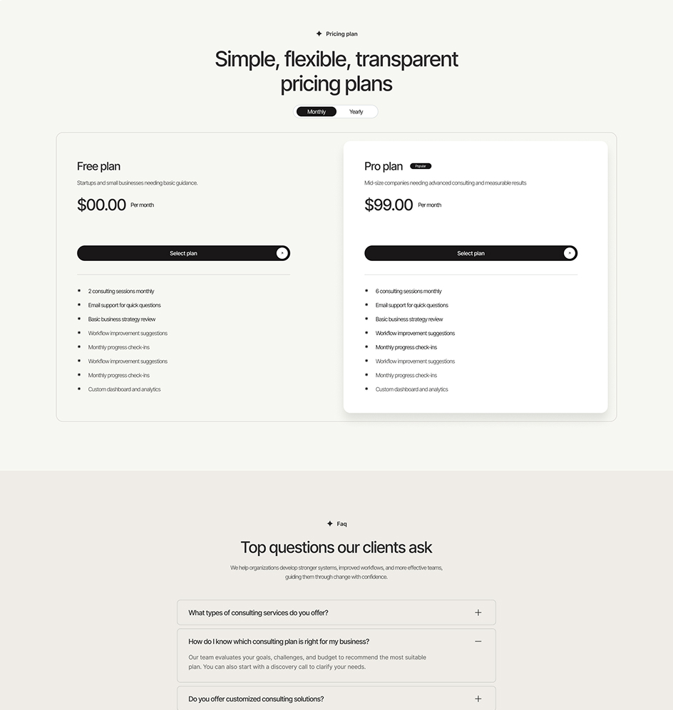 Averint landing pages pricing two