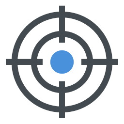 Blue dot centered within dark gray crosshair and target rings.
