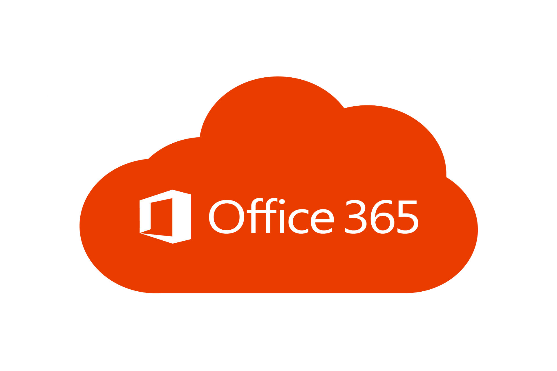 Orange cloud shape with the white Microsoft Office logo and text 'Office 365'.