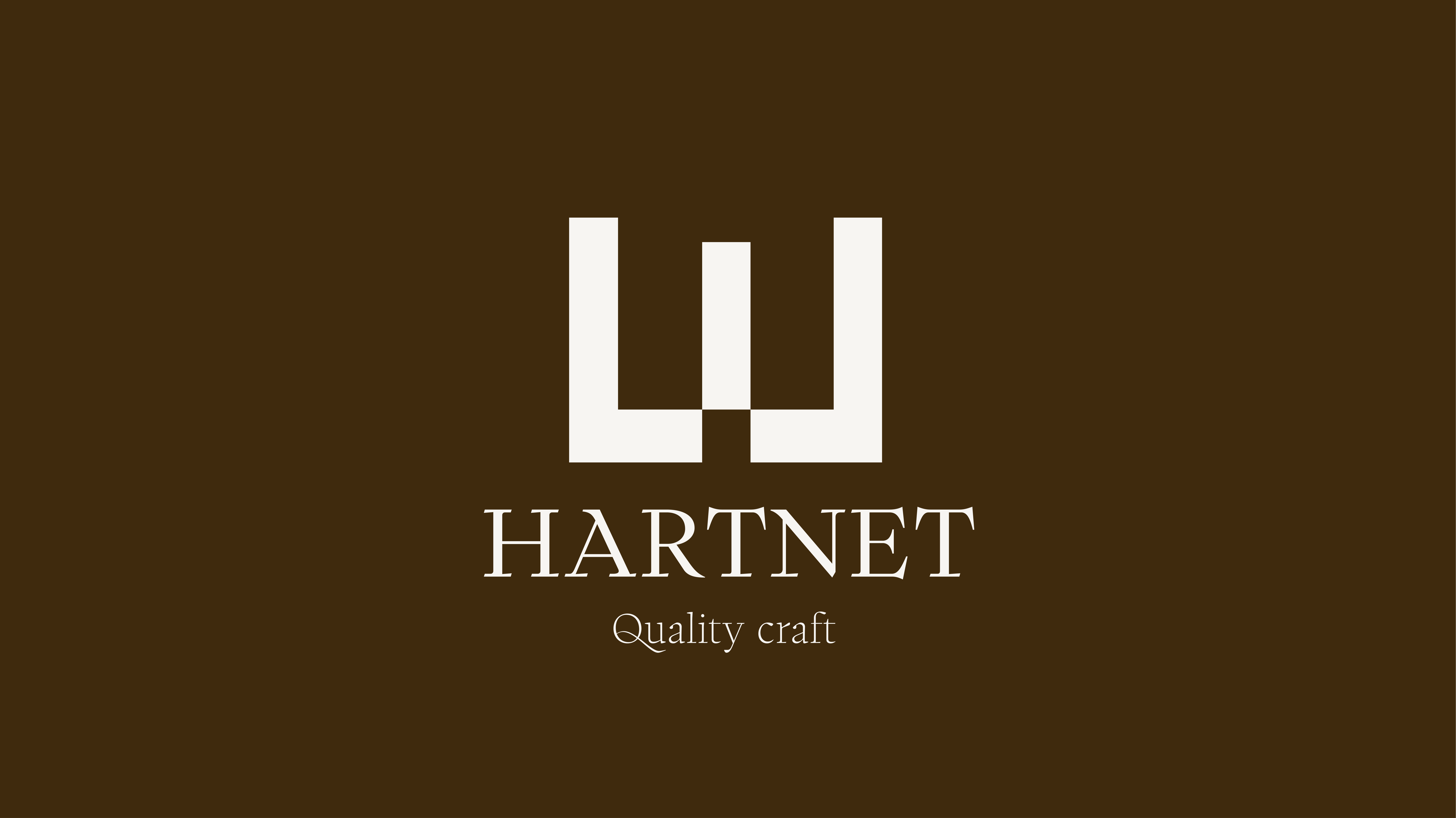 Hartnet logo with stylized white W letters and the text Hartnet Quality craft on brown background.