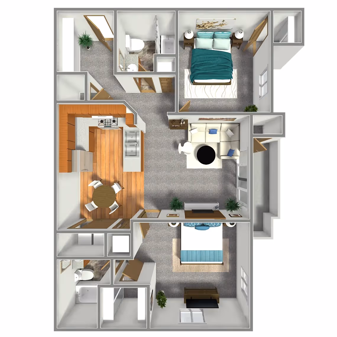 2 Bedroom, 2 Bathroom - 950 SF Floor Plan