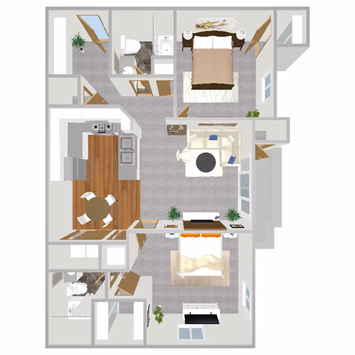 2 Bedroom, 2 Bathroom - 950 SF Reno Floor Plan