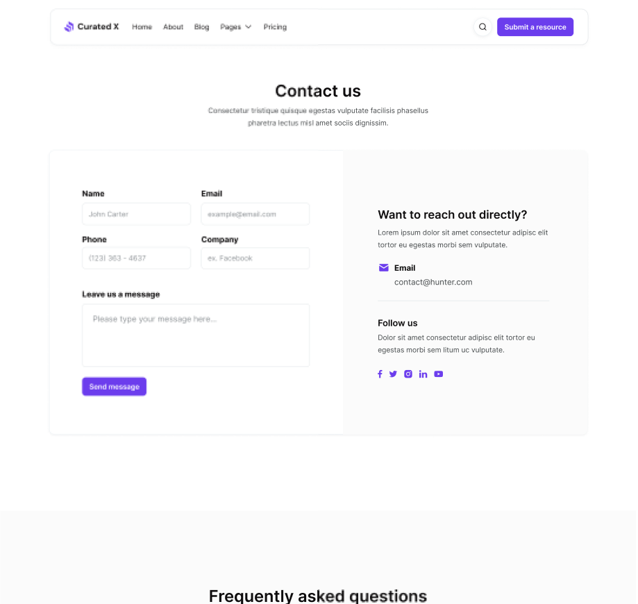 Curated X - Contact Page Curation Website Webflow Template