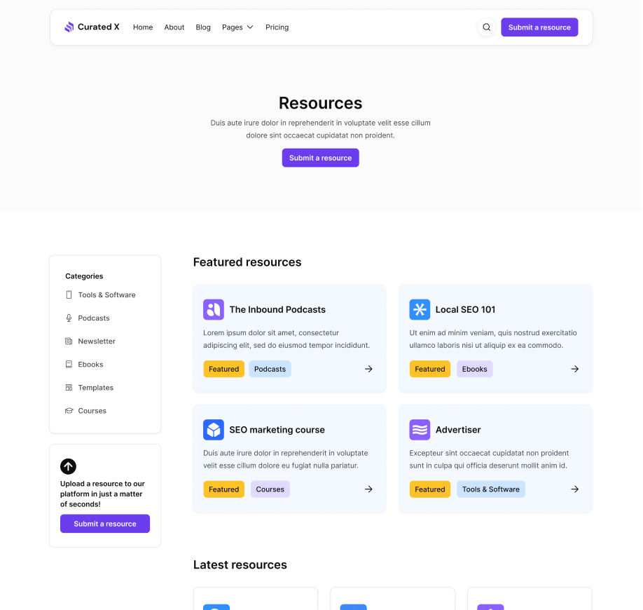 Curated X - Resources Page Curation Website Webflow Template