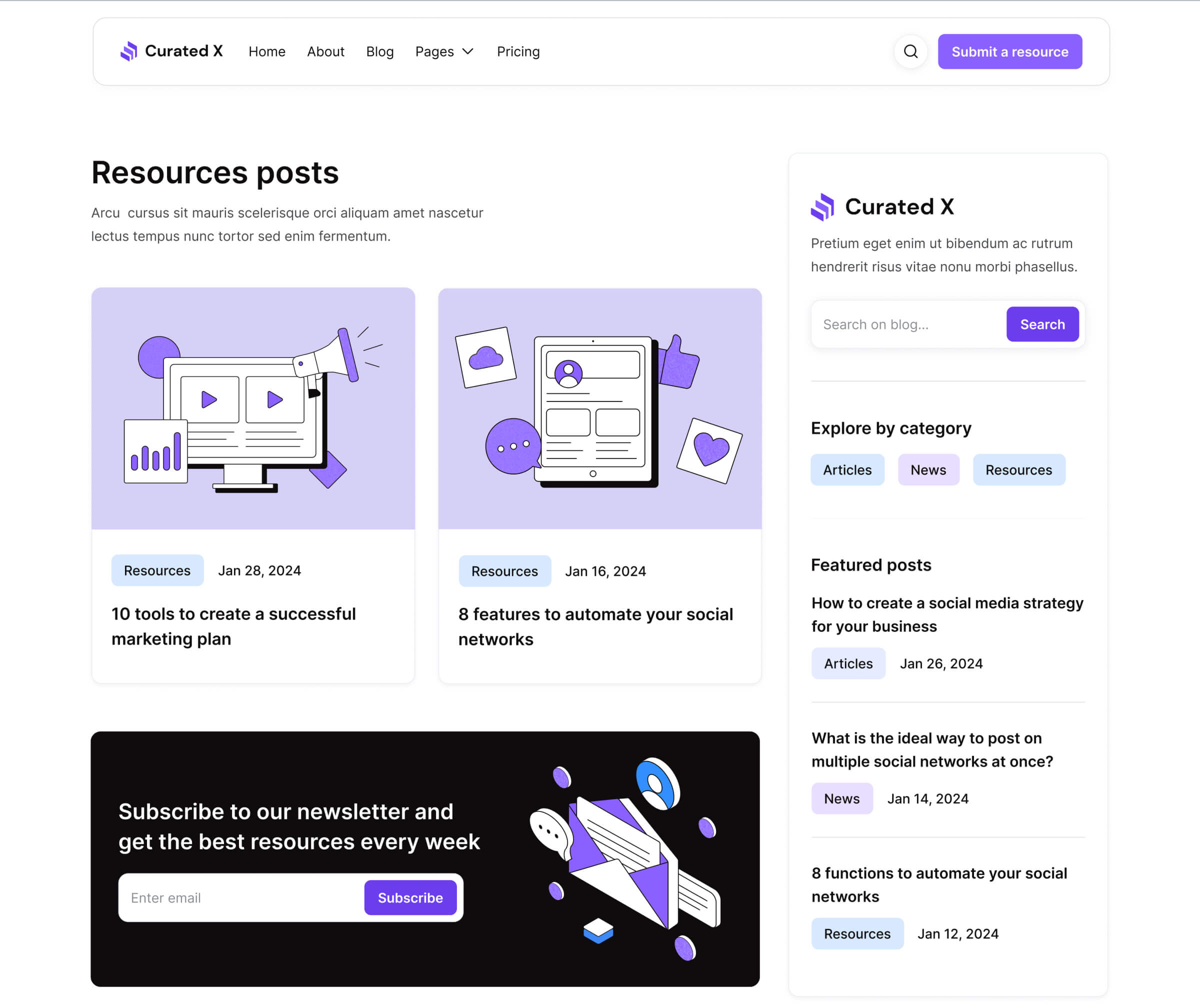 Curated X - Blog Category Page - Curation Website Webflow Template