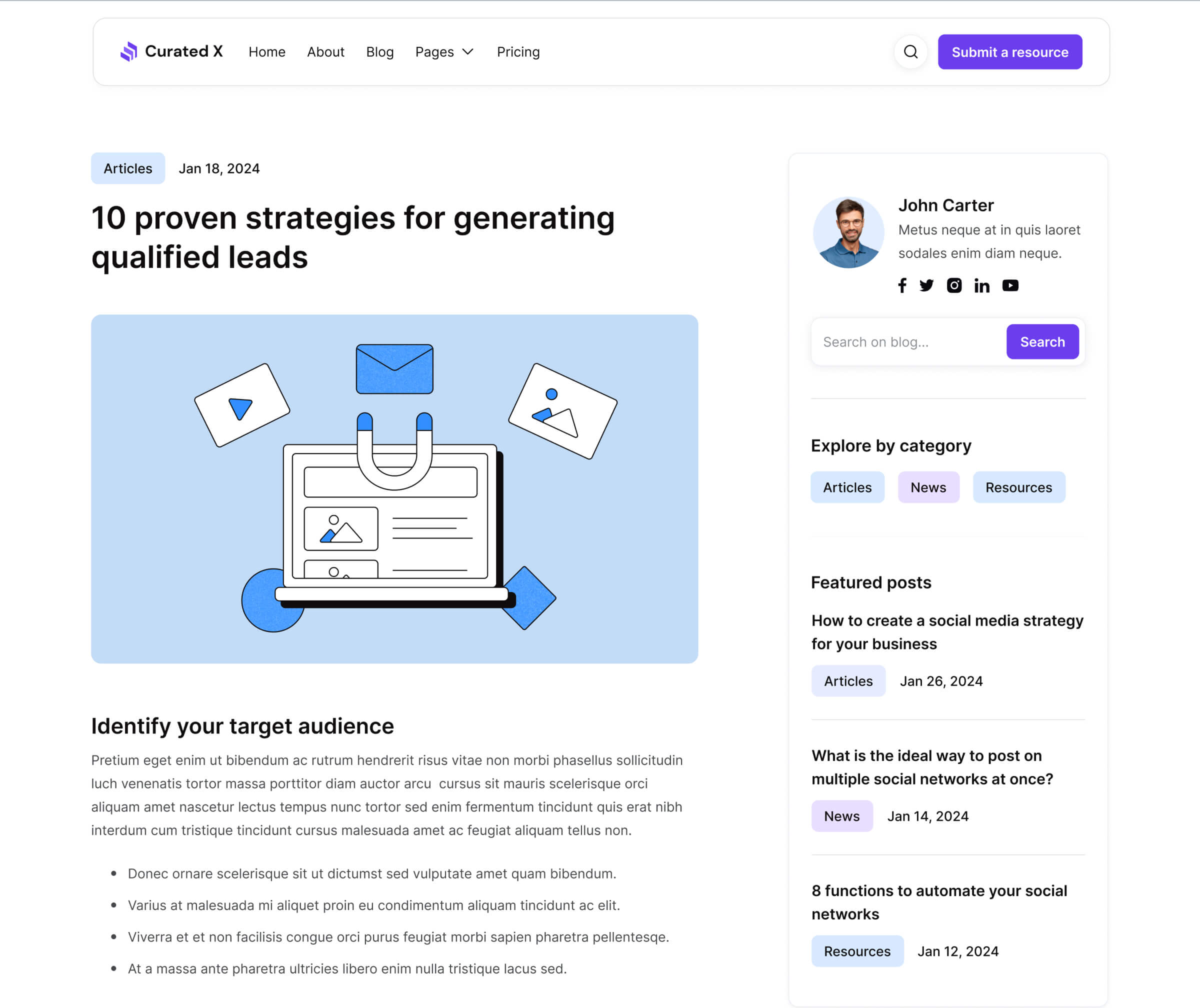 Curated X - Blog Posts Page - Curation Website Webflow Template