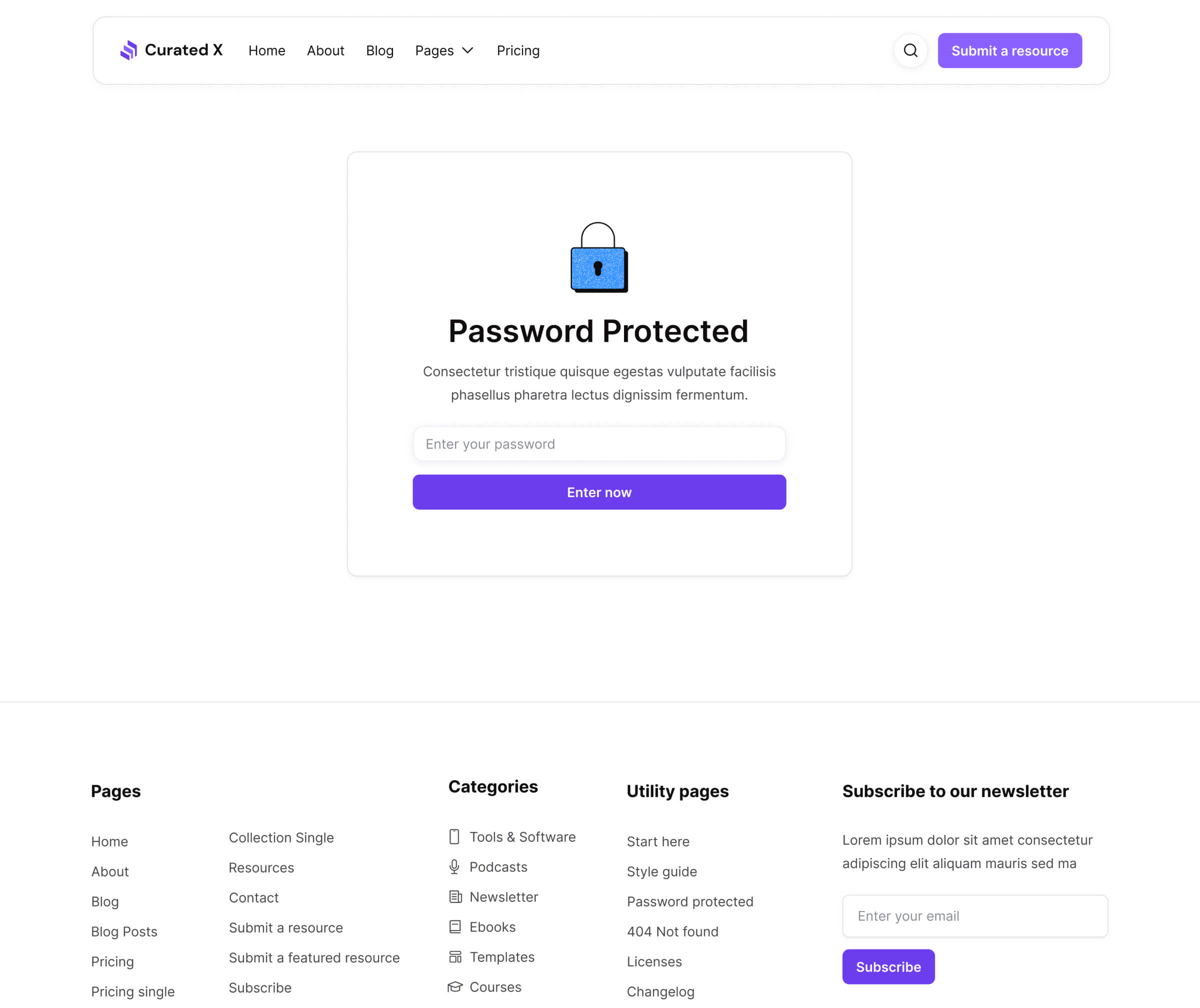 Curated X - Password Protected Page - Curation Website Webflow Template