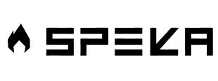 Speka logo with stylized flame icon inside a square on the left and bold geometric text spelling SPEKA.