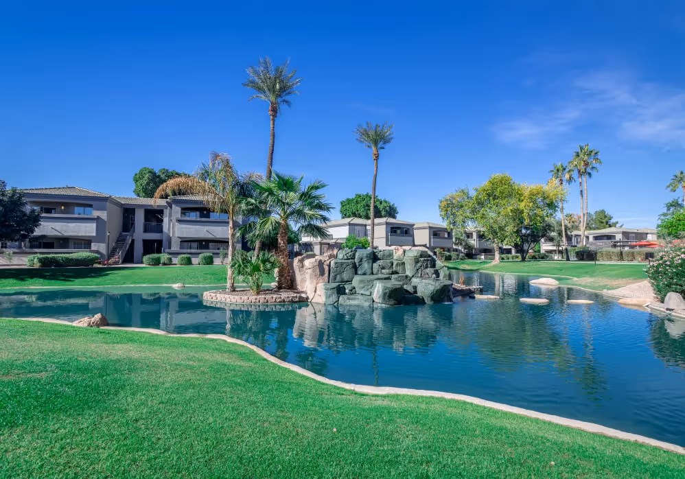 Pond with green grass
