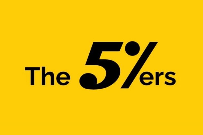 The 5%ers logo representing a top prop firm with no time limit for funded traders.