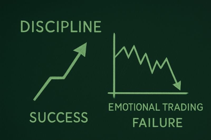 Chart showing discipline versus emotional trading to explain what happens if you blow a funded account.