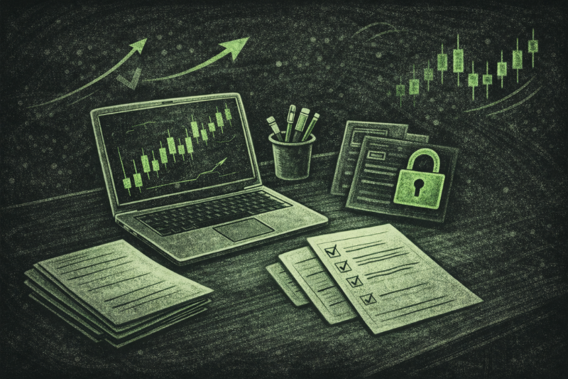Trading setup with checklist and charts explaining how old do you have to be to day trade