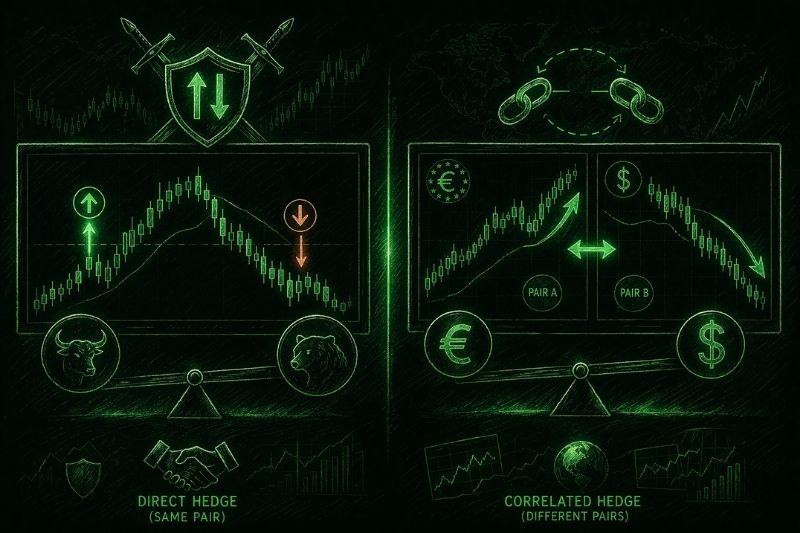 Forex hedging strategies showing direct and correlated hedging across currency pairs