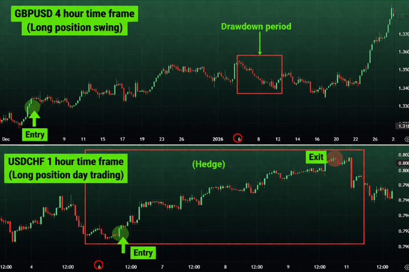 Forex hedging example using GBPUSD and USDCHF to offset drawdown risk