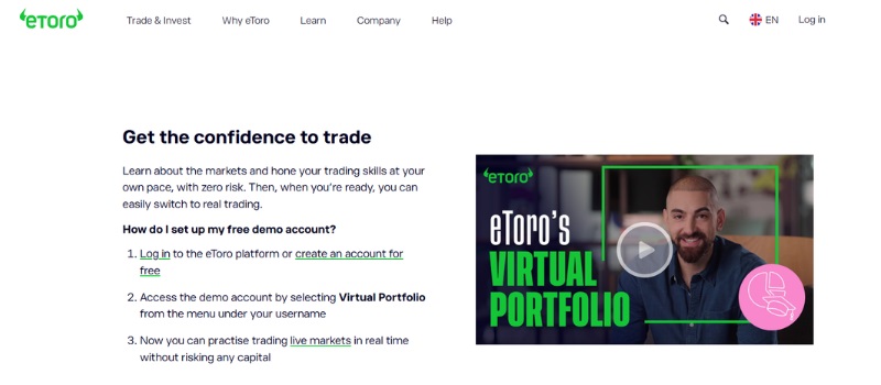 eToro trading simulator virtual portfolio dashboard for practicing and testing trading strategies risk-free